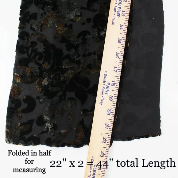 Silk Velvet Burnout Scarf Floral Black Jewel Tone Color Shift Goth Romantic 44" - Picture 8 of 9
